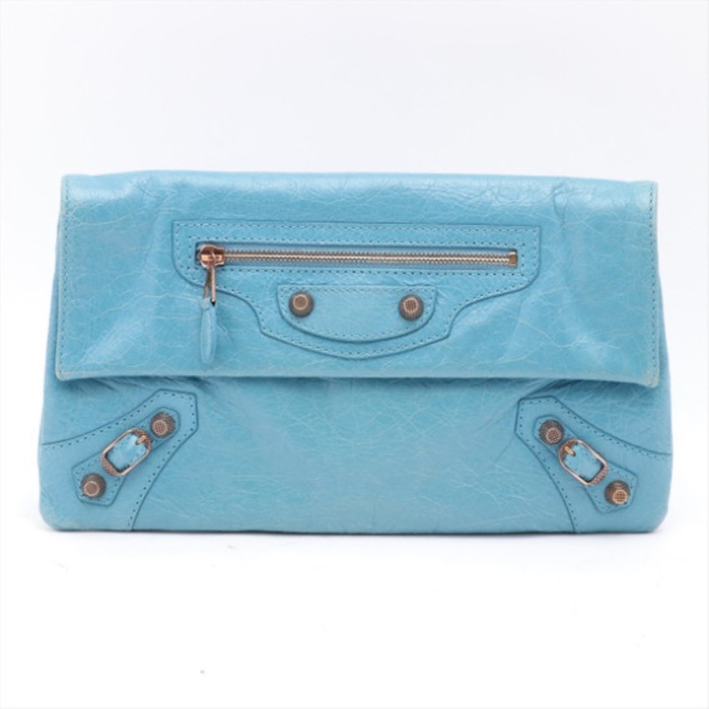 Balenciaga Giant Envelope Leather Clutch Bag Blue